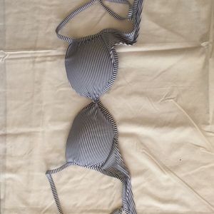 black and white striped bikini top
